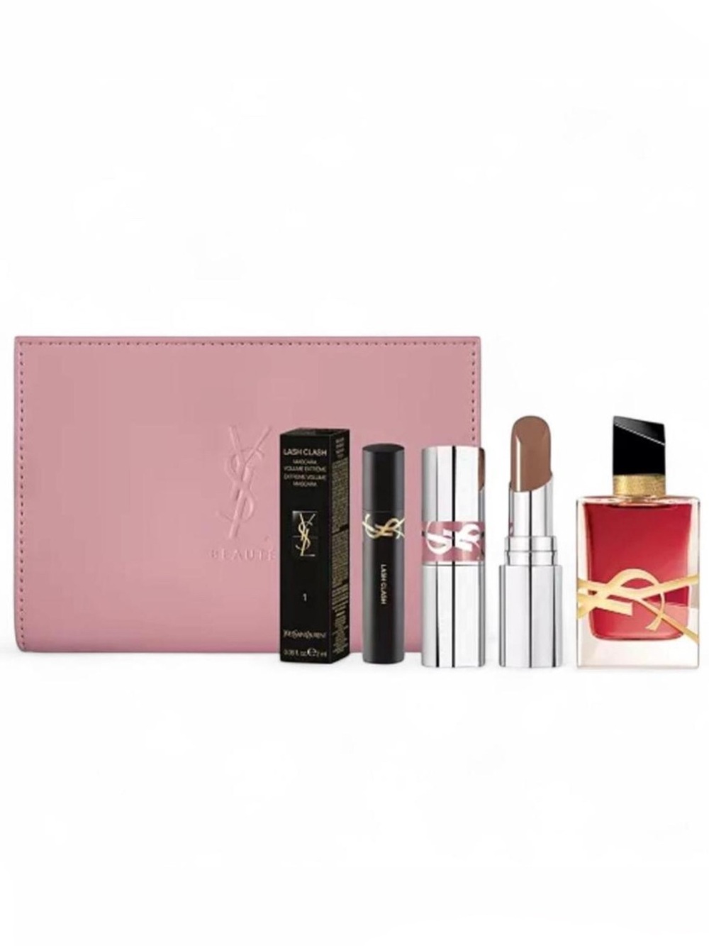 Yves Saint Laurent Pink Embossed Leather Makeup Cosmetic bag 4 piece travel set - Picture 1 of 4